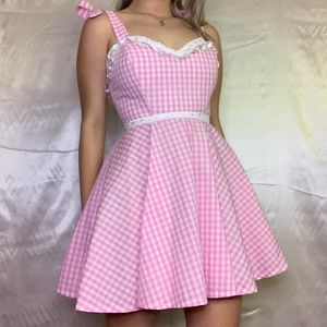 Handmade Pink Gingham Lace Bustier Dress